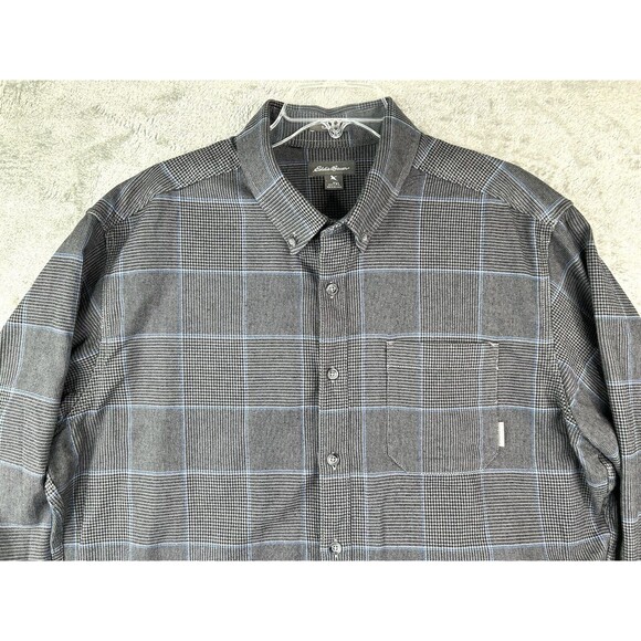 Eddie Bauer Flannel Gray Plaid Shirt 100% Cotton Button Up Men's Size TXL - Picture 2 of 7